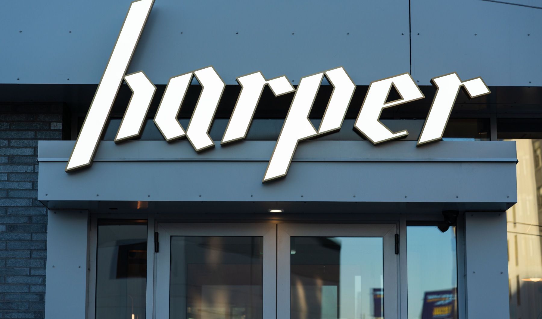 main id sign with harper over entry doors