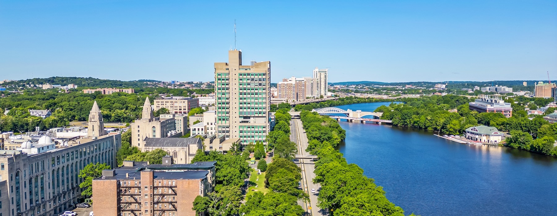 a city next to a body of water